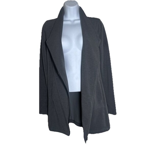 ATHLETA XS SoftTech CYA Jacket Asymmetric Full Zip High V Neck Gray Wool Coat - Picture 2 of 12